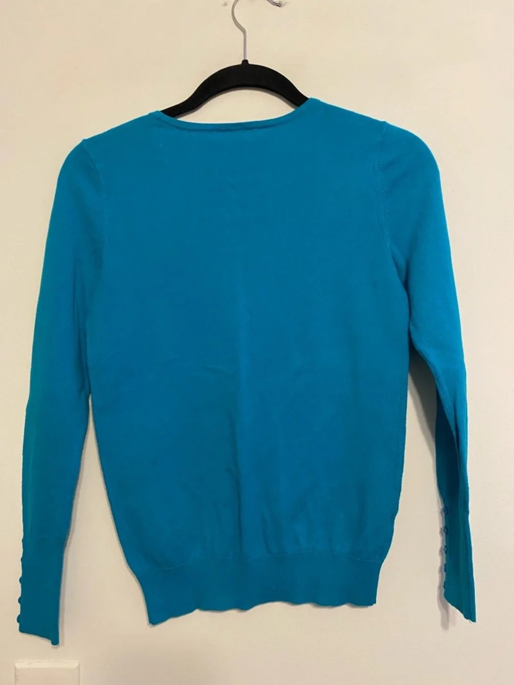 LOFT Teal Scoop Neck Sweater with Cuff Buttons - Picture 3 of 8